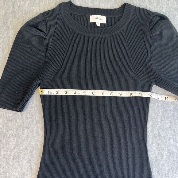 Bohme Rib Knit Bodycon Stretch Dress Black Short Sleeve Size Medium - Picture 5 of 10
